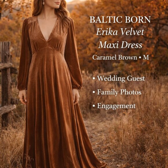 Baltic Born Dresses & Skirts - Baltic Born Erika Maxi Dress Velvet Womens Medium Caramel Brown Tiered Peasant
